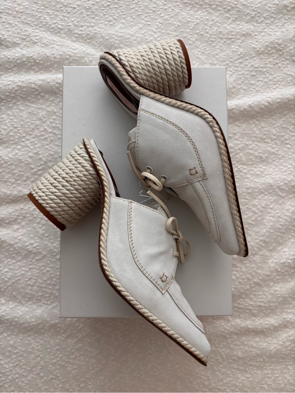 Zimmermann Backless Boat Shoe 85 - White Rope-Wrapped Block Heel Oxfords